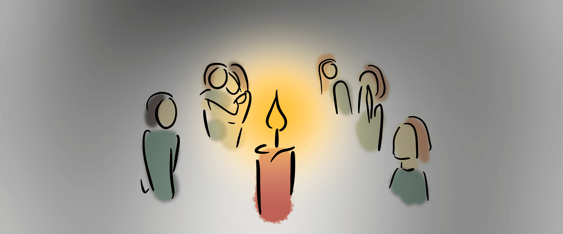 Todesfall im Team: Wenn ein Kollege plötzlich fehlt 1 trauernde Menschen um eine Kerze, gezeichnet